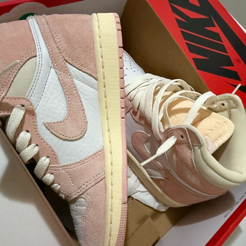 Jordan Women's Pink and White High-Top Sneakers